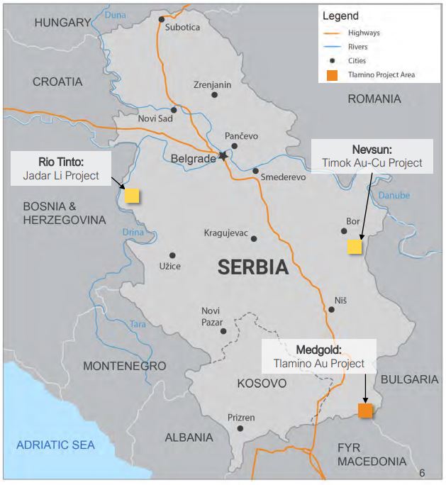 Abb1: Lageplan des Projektes in Serbien, Quelle: Medgold Resources