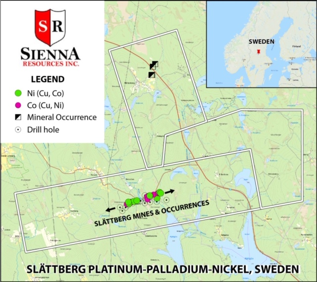 Abb. 6: Sl&auml;ttberg Projektlage in Schweden mit historischen Minen (Quelle: Sienna Resources)