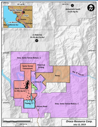 Projekt&uuml;bersicht &ndash;&nbsp; Santo Tom&aacute;s, Quelle: Oroco Resource Corp.