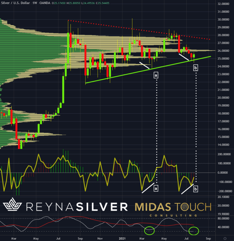 Silber in US-Dollar, Wochenchart vom 30.Juli 2021