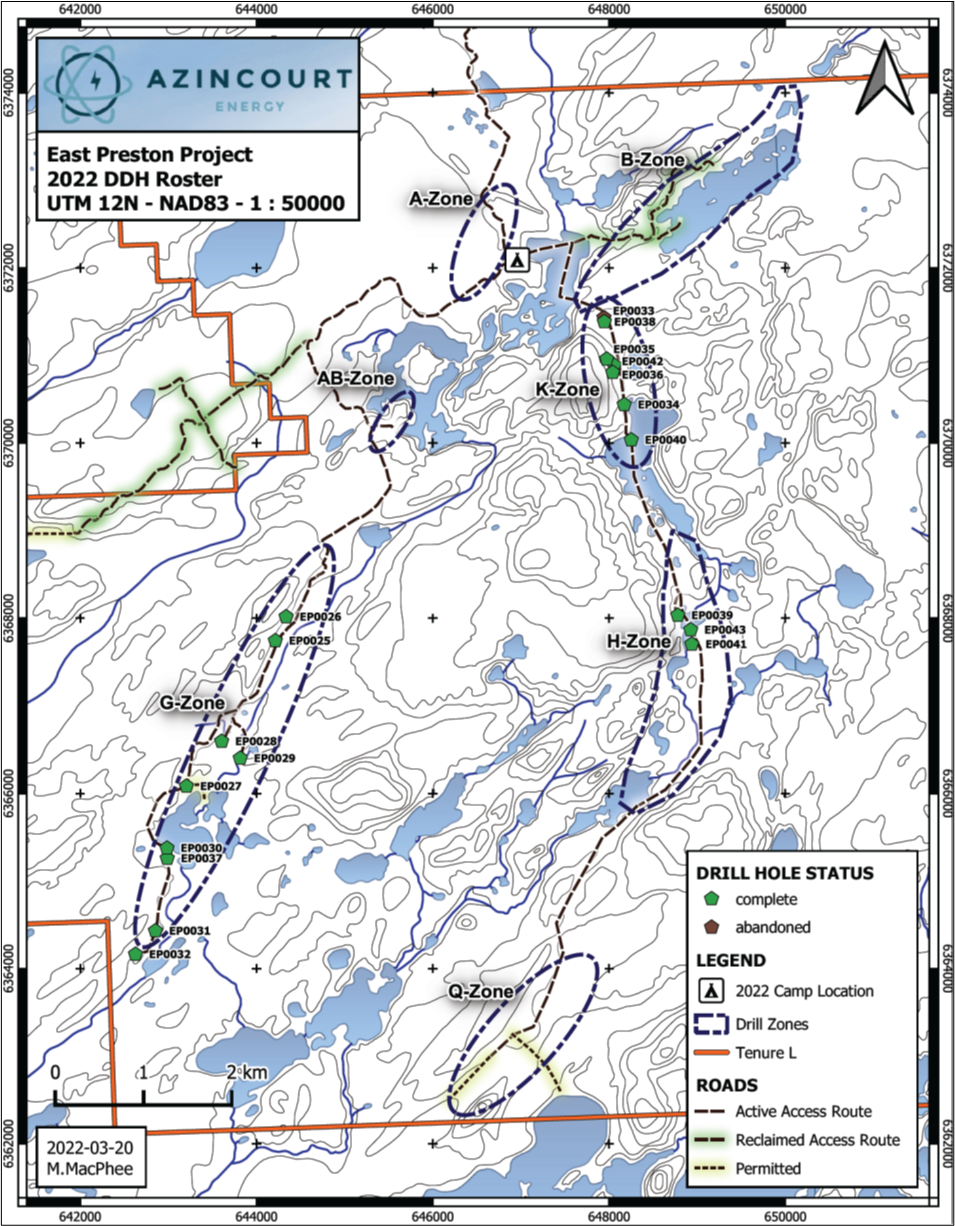 2022 Drill Holes and Target areas at the East Preston Uranium Project